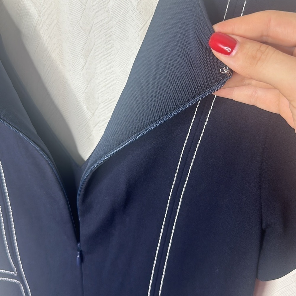 🤩 🆕 BROOKS BROTHERS Navy Blue White Stitched Accents V-Neck Stretch Dress 4 - Picture 5 of 6